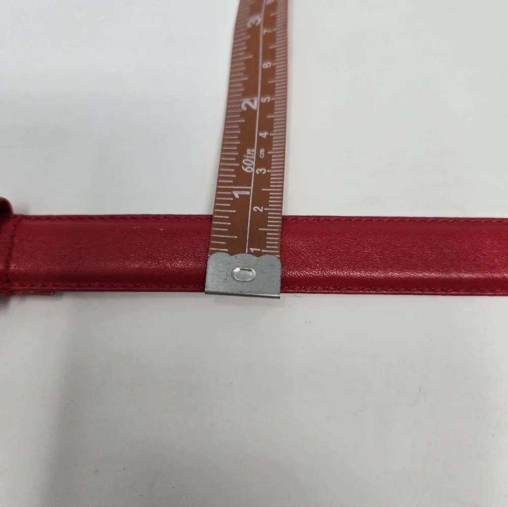 VINTAGE LIZ CLAIBORNE RED LEATHER BELT GOLD BUCKLE WOMEN LARGE CLASSIC OFFICE